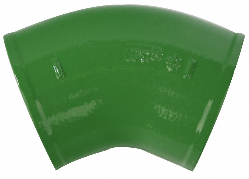 45° Bend: Cast Iron, 1 1/2 in x 1 1/2 in Fitting Pipe Size, Socket x Socket, 5 1/4 in Overall Lg