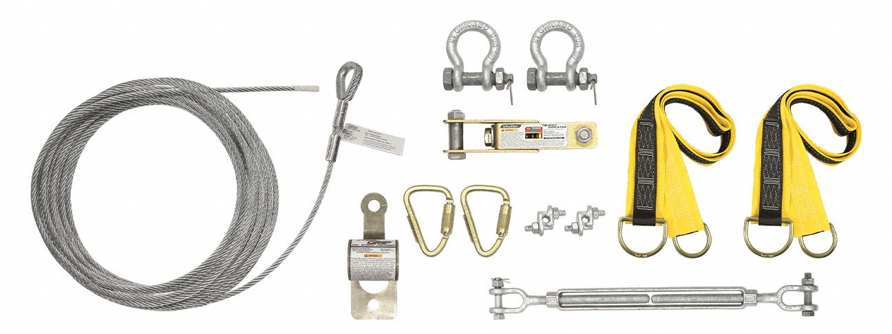 Temporary Horizontal Lifeline: 60 ft Lifeline Lg, Reusable, Anchor Lifeline, Steel, Steel