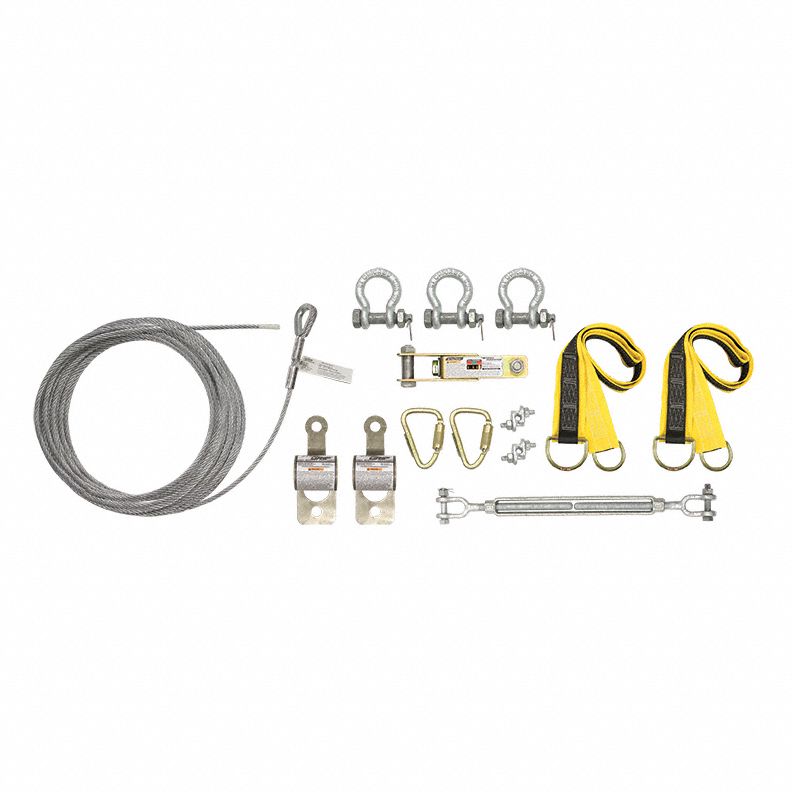 Temporary Horizontal Lifeline: 100 ft Lifeline Lg, Reusable, Anchor Lifeline, Steel, Steel