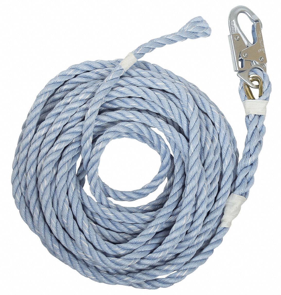 Vertical Lifeline: 50 ft Lifeline Lg, 310 lb Capacity, Steel, PFAS or Restraint System