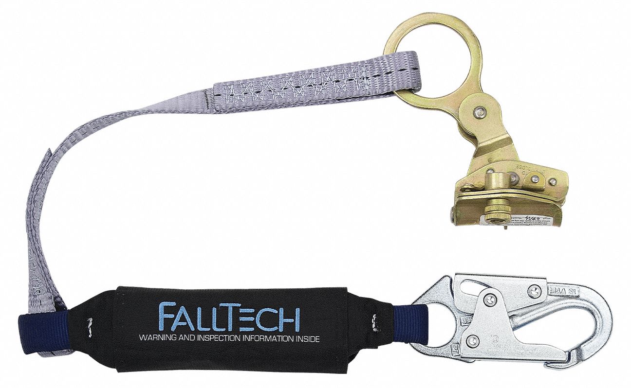 Shock-Absorbing Lanyard: 310 lb Capacity, Steel, Black/Blue, OSHA 1910.66/OSHA 1926.502