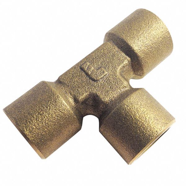 Female Union Tee: Brass, 1/2 in x 1/2 in x 1/2 in Fitting Pipe Size, 2 15/16 in Overall Lg