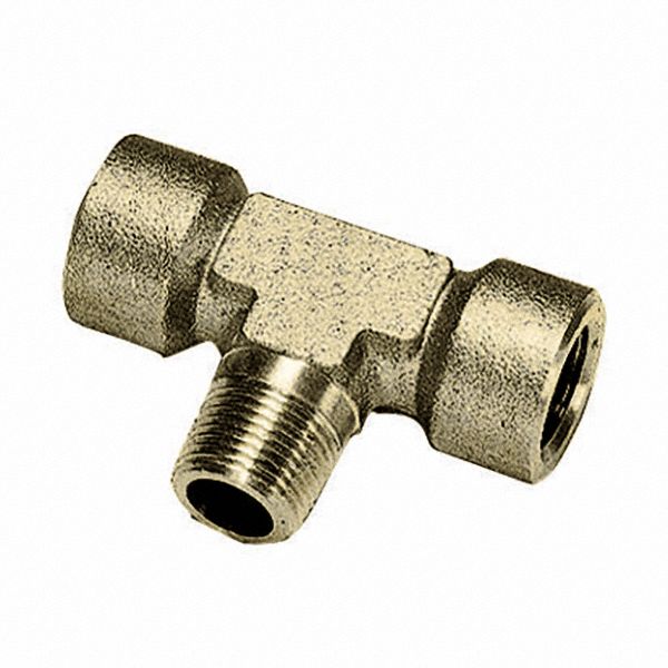 Branch Tee: Brass, 1/2 in x 1/2 in x 1/2 in Fitting Pipe Size, Female BSPP x Female BSPP x Male BSPT