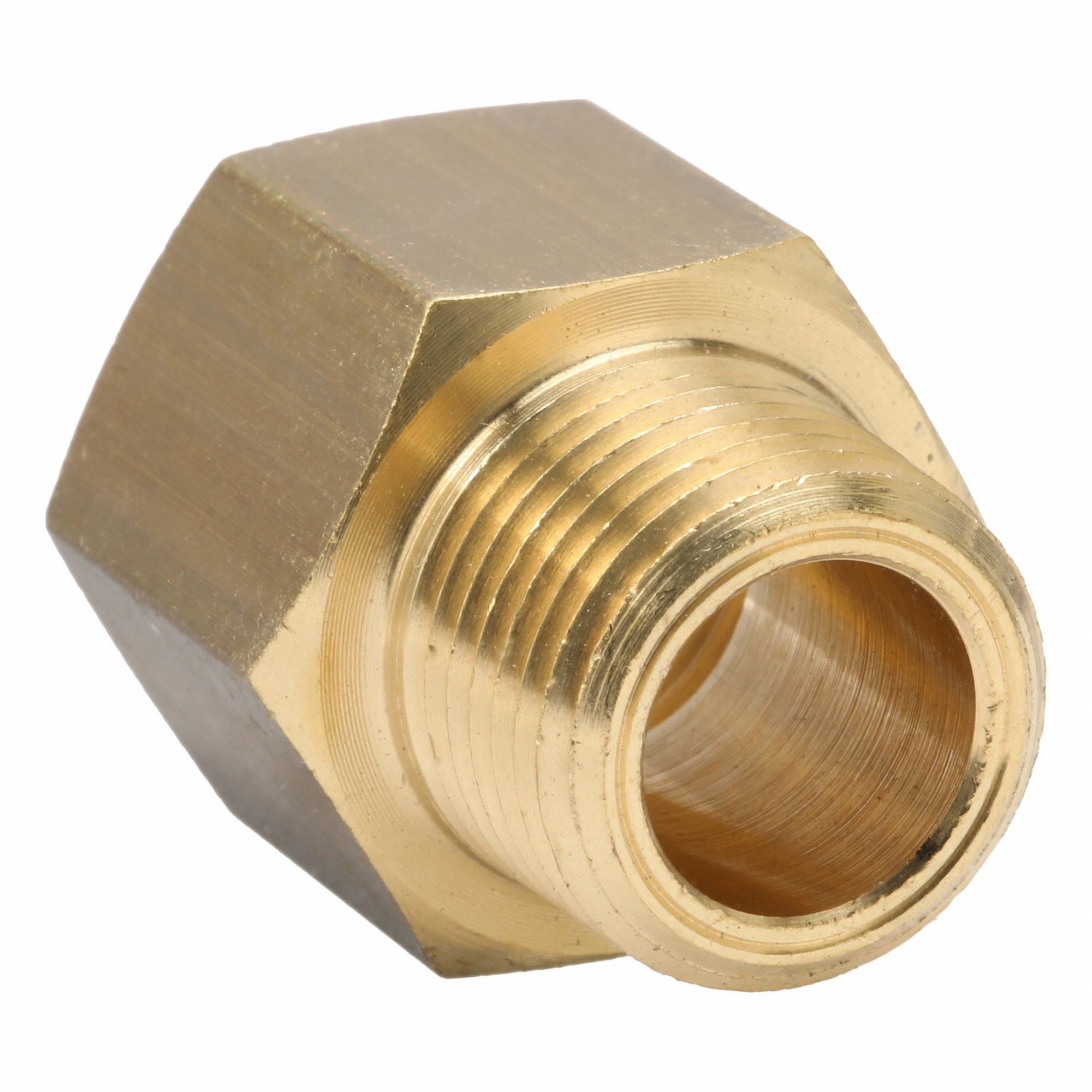 Reducing Adapter: Brass, 3/8 in x 3/8 in Fitting Pipe Size, Female BSPP x Male NPTF