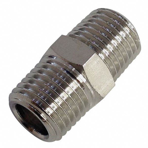 Male Adapter: Nickel-Plated Brass, 1 in x 1 in Fitting Pipe Size, Male BSPT x Male BSPT