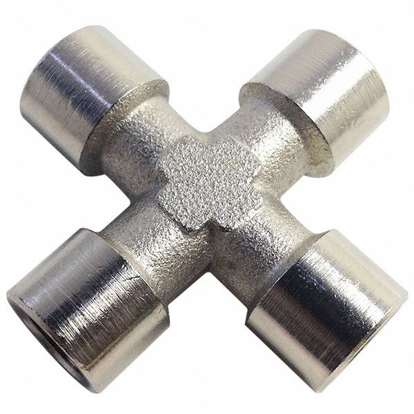 Female Cross: Nickel-Plated Brass, 1/2 in x 1/2 in x 1/2 in x 1/2 in Fitting Pipe Size