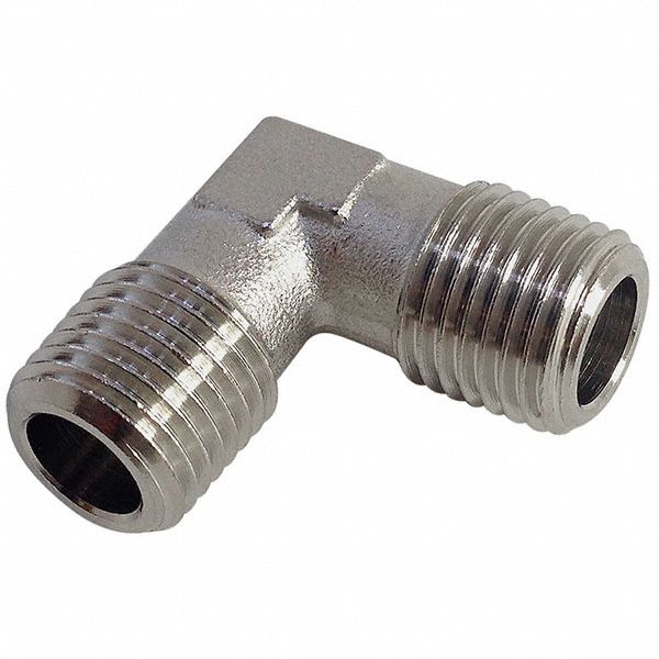 90° Elbow: Nickel-Plated Brass, 1/2 in x 1/2 in Fitting Pipe Size, Male BSPT x Male BSPT