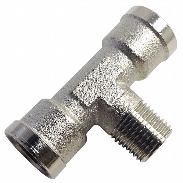 Female x Male Branch Tee: Nickel-Plated Brass, 3/8 in x 3/8 in x 3/8 in Fitting Pipe Size