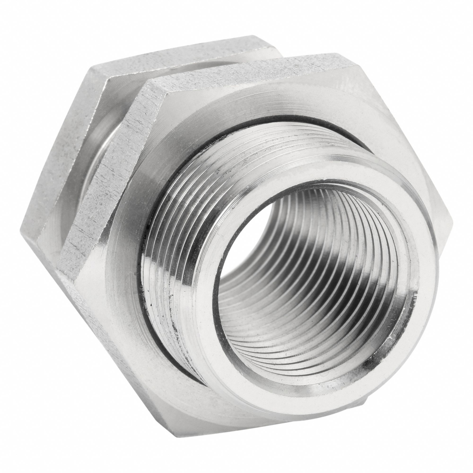 Bulkhead Coupling: 316L Stainless Steel, 1/2 in x 1/2 in Fitting Pipe Size, Female BSPP x Male BSPP
