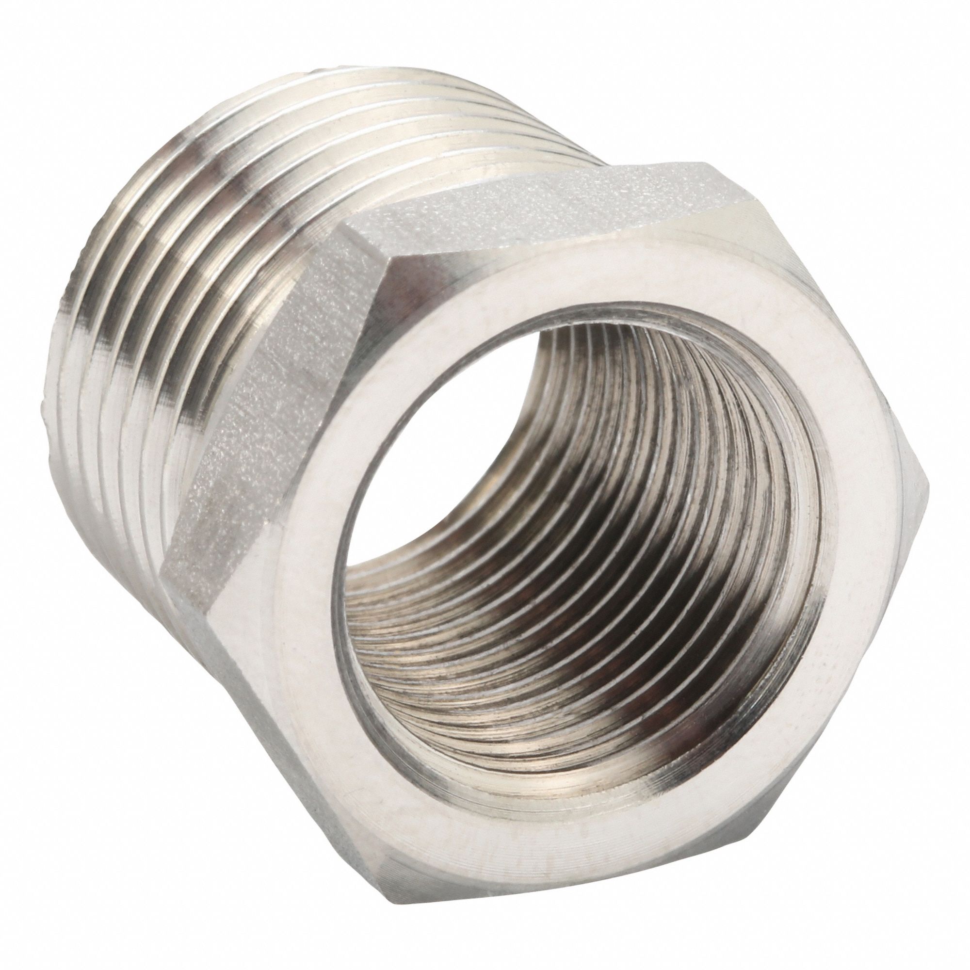 Female x Male Reducer: 316L Stainless Steel, 3/8 in x 1/2 in Fitting Pipe Size, 13/16 in Overall Lg