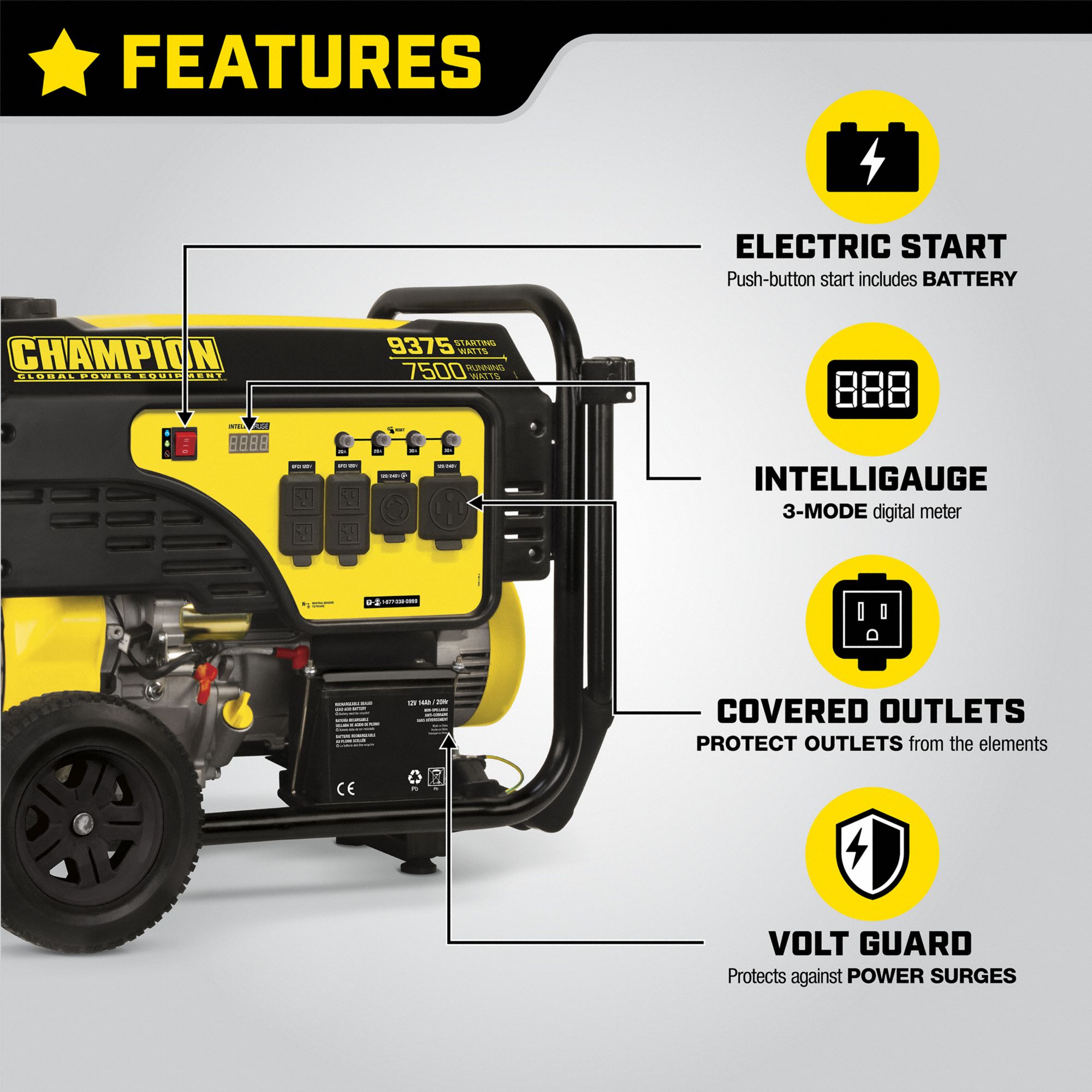 CHAMPION POWER EQUIPMENT Portable Generator, Conventional, Generator