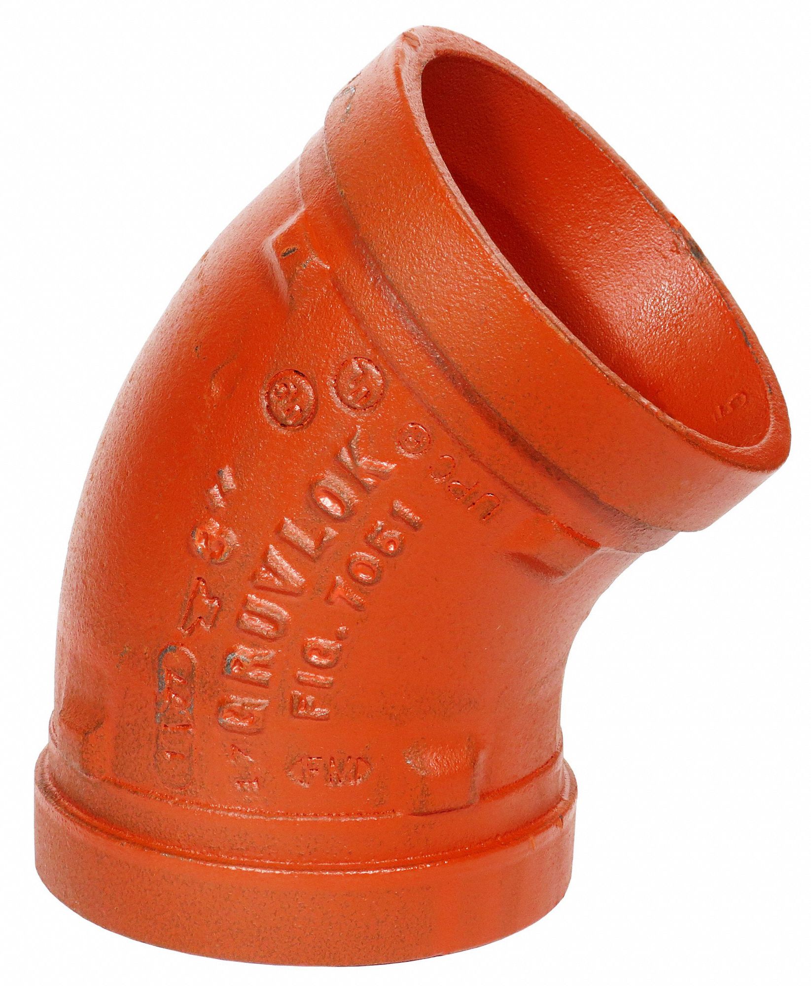 45° Elbow: Ductile Iron, 1 1/2 in x 1 1/2 in Fitting Pipe Size, Grooved, Class 150, Orange