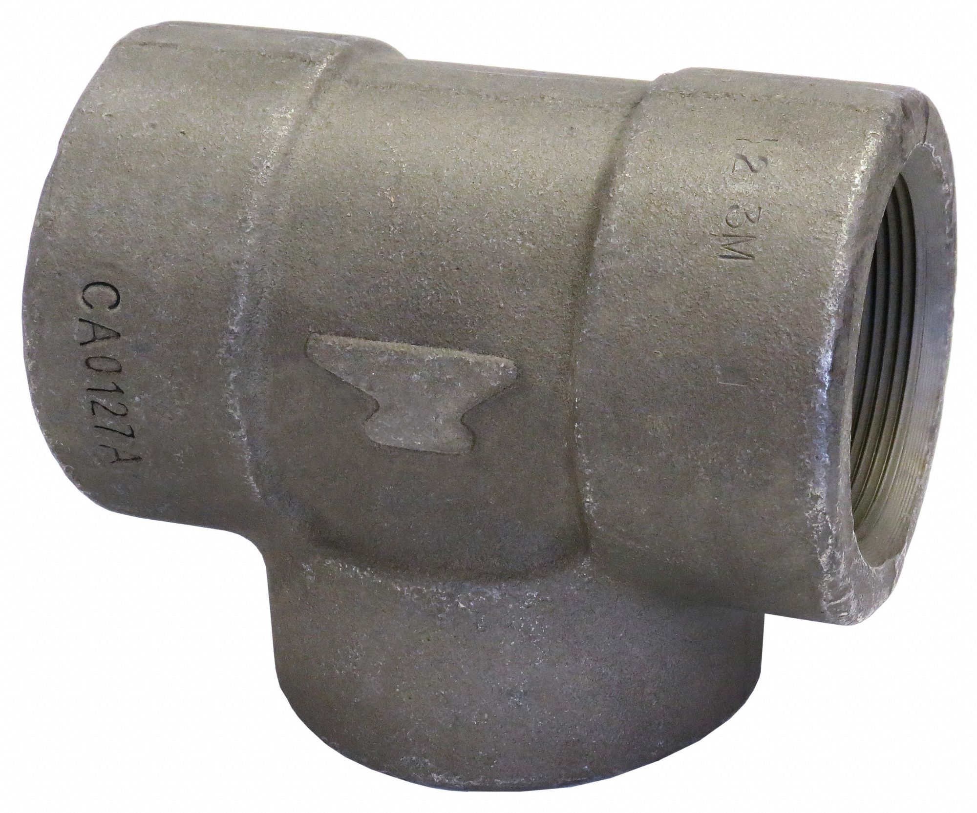 Tee: Forged Steel, 2 in x 2 in x 1 1/4 in Fitting Pipe Size, Female NPT x Female NPT x Female NPT