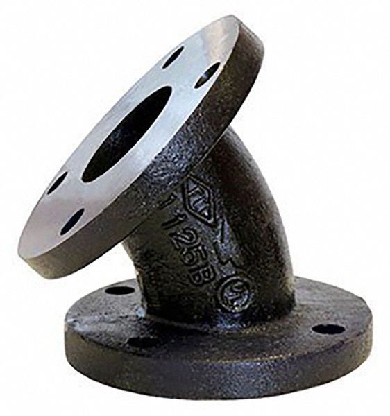 45° Elbow: Cast Iron, 4 in x 4 in Fitting Pipe Size, Class 125, Flanged x Flanged