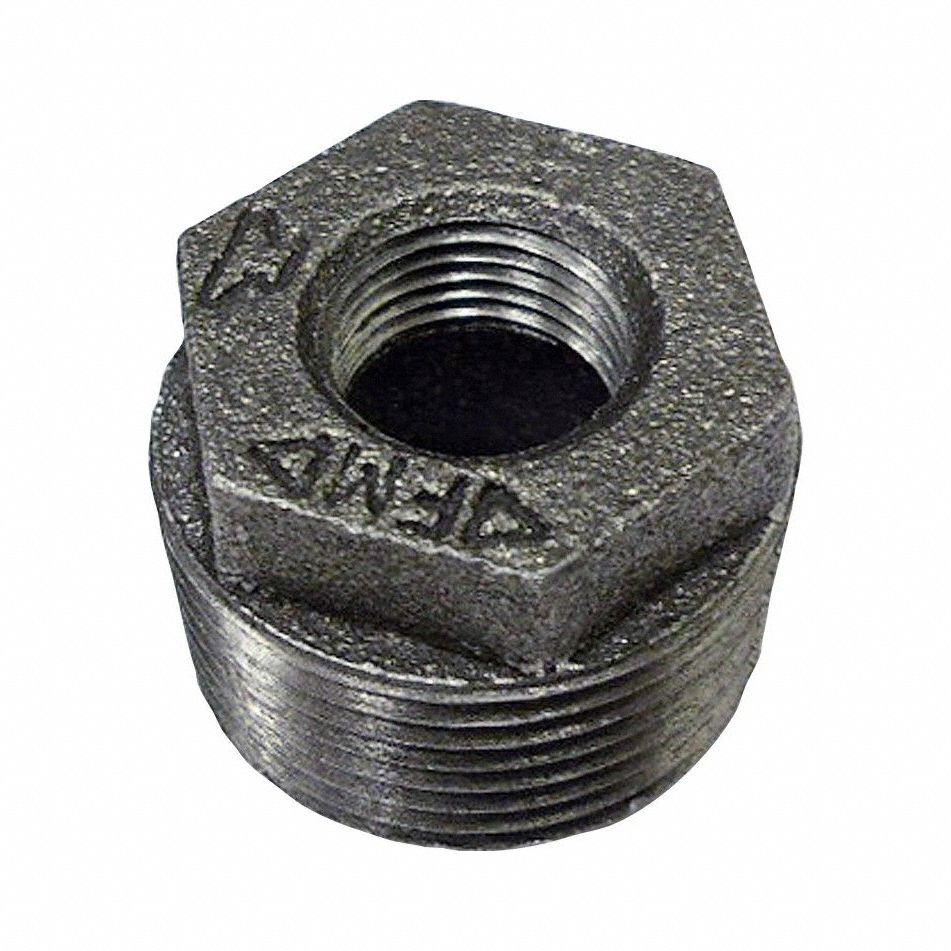 Hex Bushing: Malleable Iron, 3/4 in x 1/2 in Fitting Pipe Size, Female NPT x Male NPT, Class 150