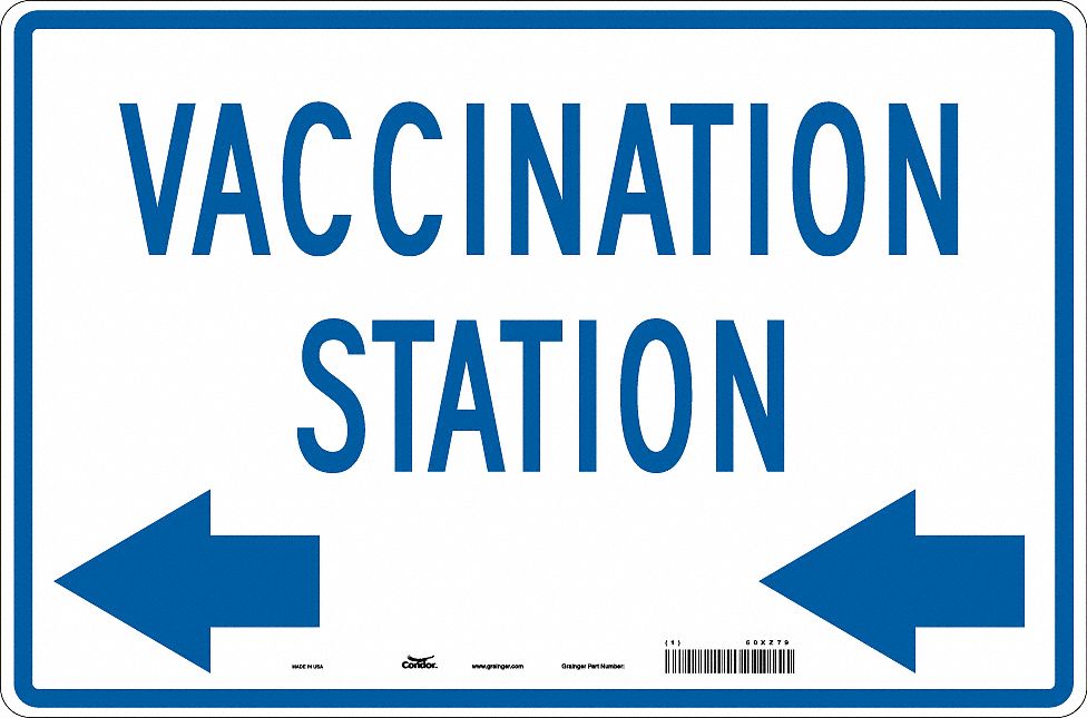 Vaccination Directional Sign: Aluminum, White, Engineer, 12 in Ht, 18 in Wd