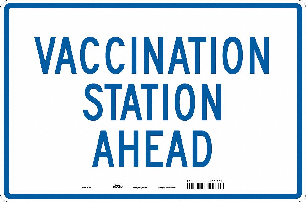 Vaccination Directional Sign: Aluminum, White, Engineer, 12 in Ht, 18 in Wd, English