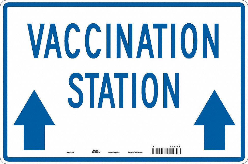 Vaccination Directional Sign: Aluminum, White, Engineer, 12 in Ht, 18 in Wd, English