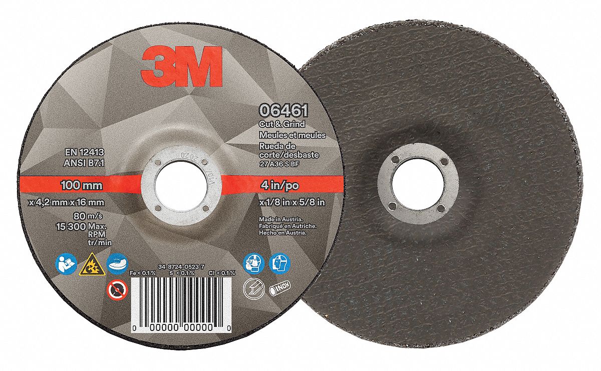 Cut-Off & Grinding Wheel: Type 27, 4" x 1/8" x 5/8", Ceramic, 36 Grit, Cut & Grind, 10 PK