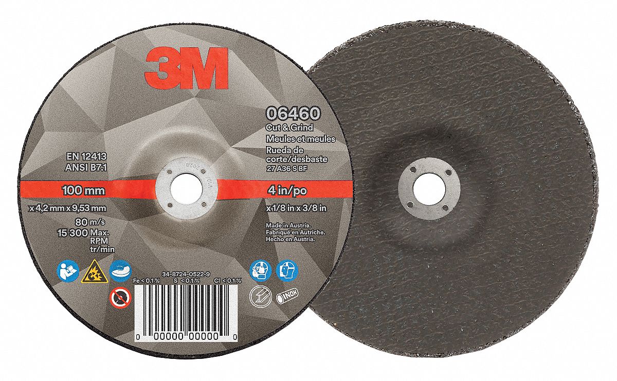 Cut-Off & Grinding Wheel: Type 27, 4" x 1/8" x 3/8", Ceramic, 36 Grit, Cut & Grind, 10 PK