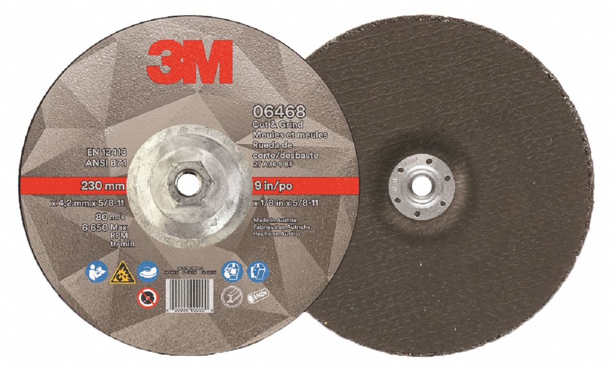 Cut-Off & Grinding Wheel: Type 27, 9" x 1/8" x 5/8"-11, Ceramic, 36 Grit, Cut & Grind, 20 PK