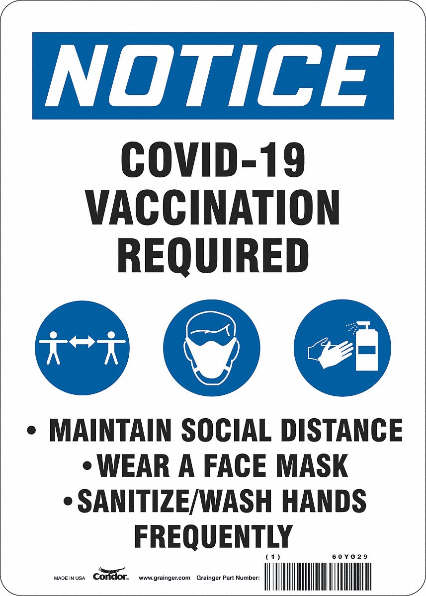 Facemask Reminder Safety Sign: Aluminum, White, Not Retroreflective, 14 in Ht, 10 in Wd