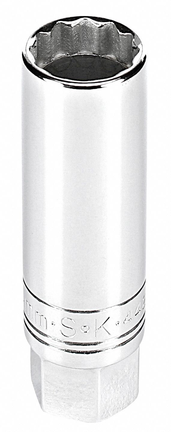 Spark Plug Socket: 3/8 in Drive Size, 14 mm Socket Size, 12-Point, Std, Chrome