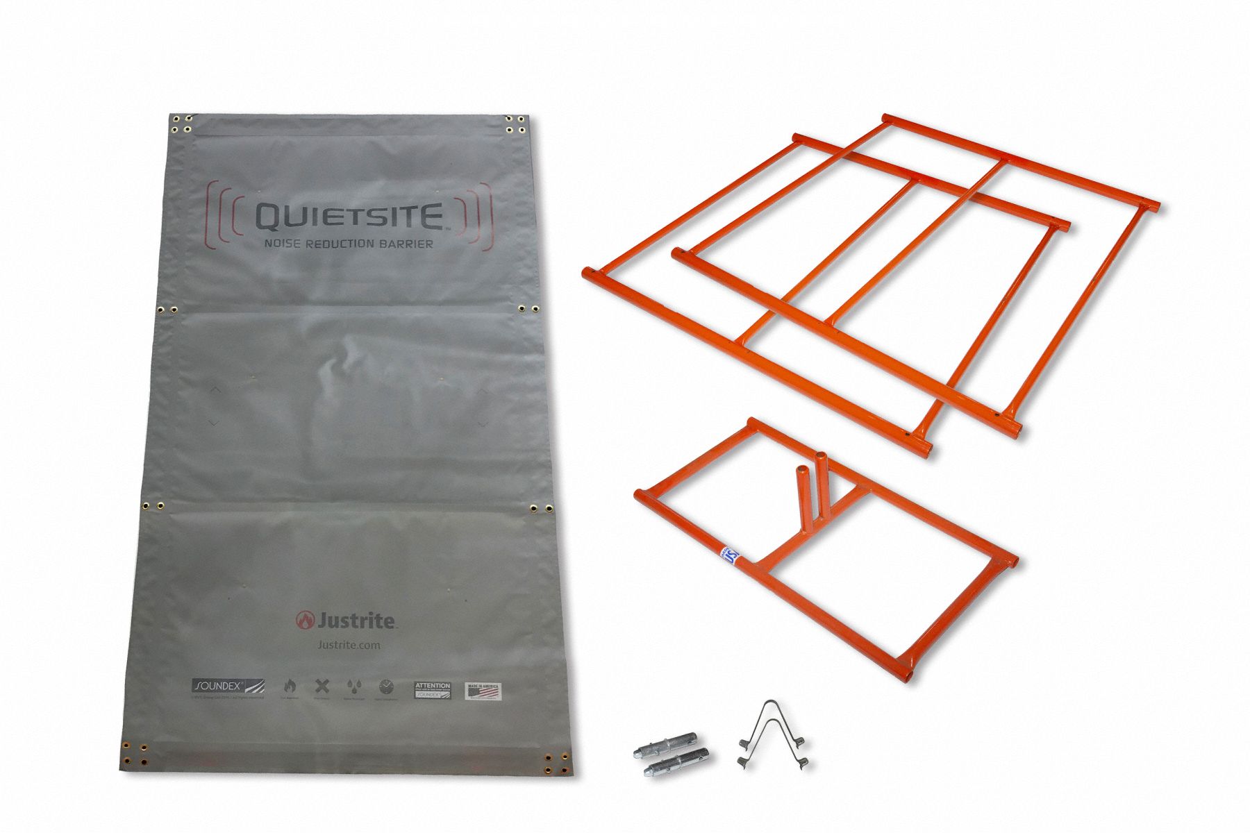 Noise Barrier Kit: 48 in Wd, 97 1/2 in Lg, Polyester/Steel, 1.5 in Thick, Gray, Orange