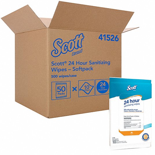 Sanitizing Cleaning Wipes: Soft Pack, 10 ct Container Size, Ready to Use, Wipes, 50 PK