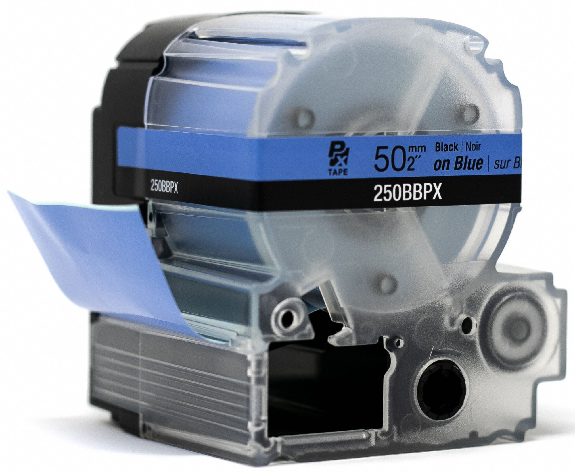 Combined Label and Ribbon Cartridge: 2 in x 26 ft, PET, Blue (Gloss), Indoor/Outdoor