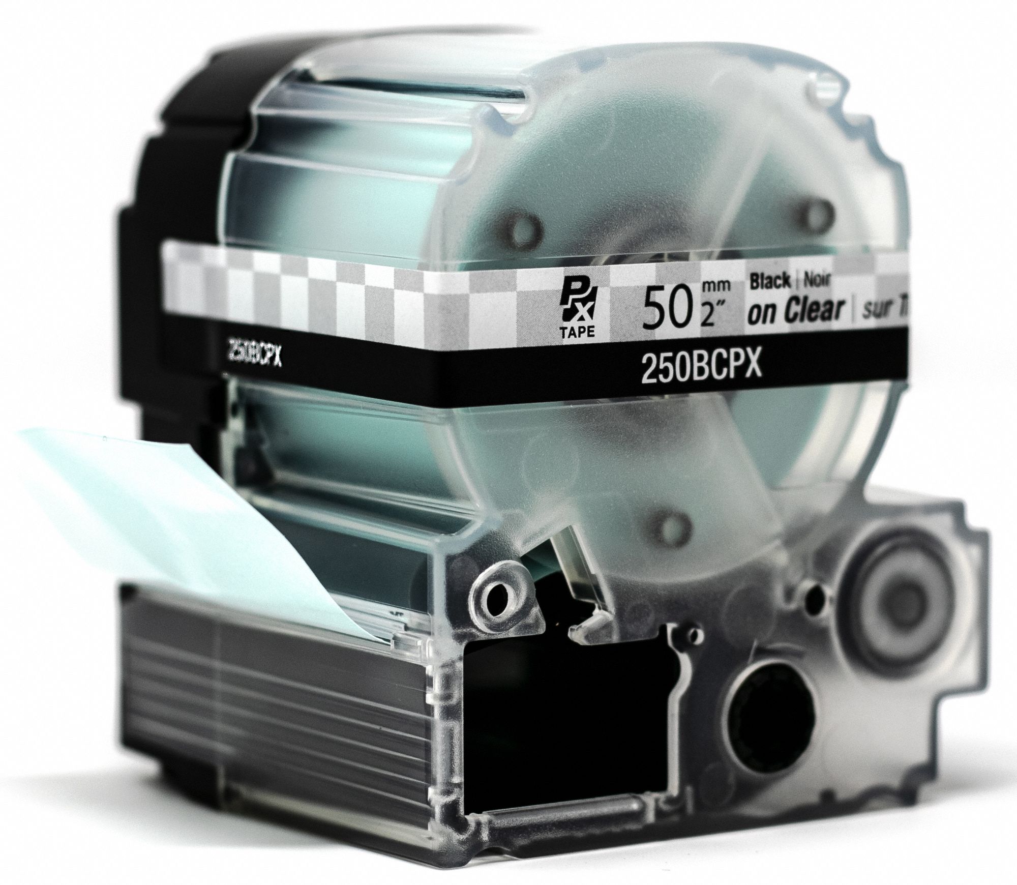 Combined Label and Ribbon Cartridge: 2 in x 26 ft, PET, Clear (Gloss), Indoor/Outdoor