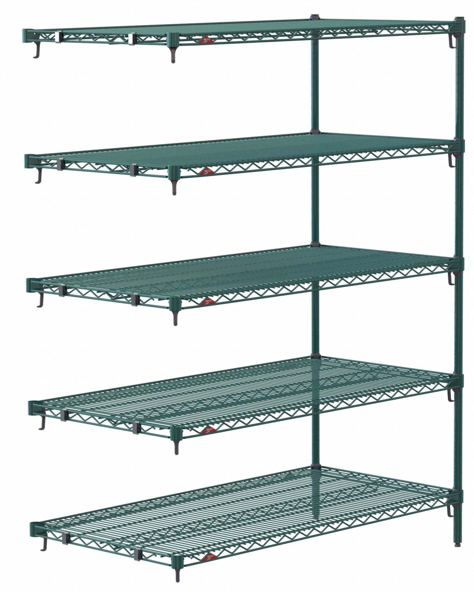 WIRE SHELVING, 4 SHELVES/2 POSTS ADD-ON UNIT, STATIONARY, ADJUSTABLE, CHROME FINISH, 48 X 18 X 74 IN