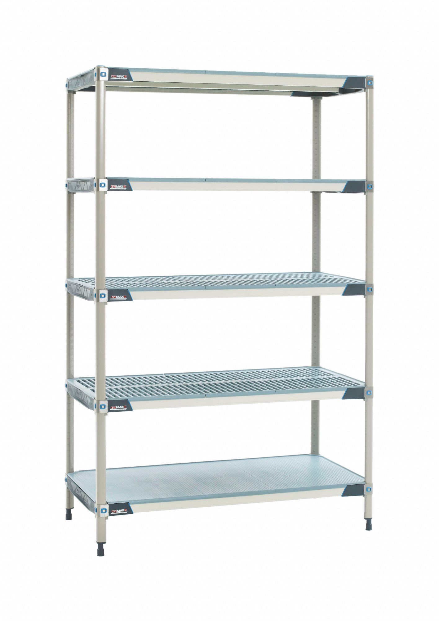 Industrial Shelving Starter: 18 in x 24 in, 74 in Overall Ht, 5 Shelves, Antimicrobial