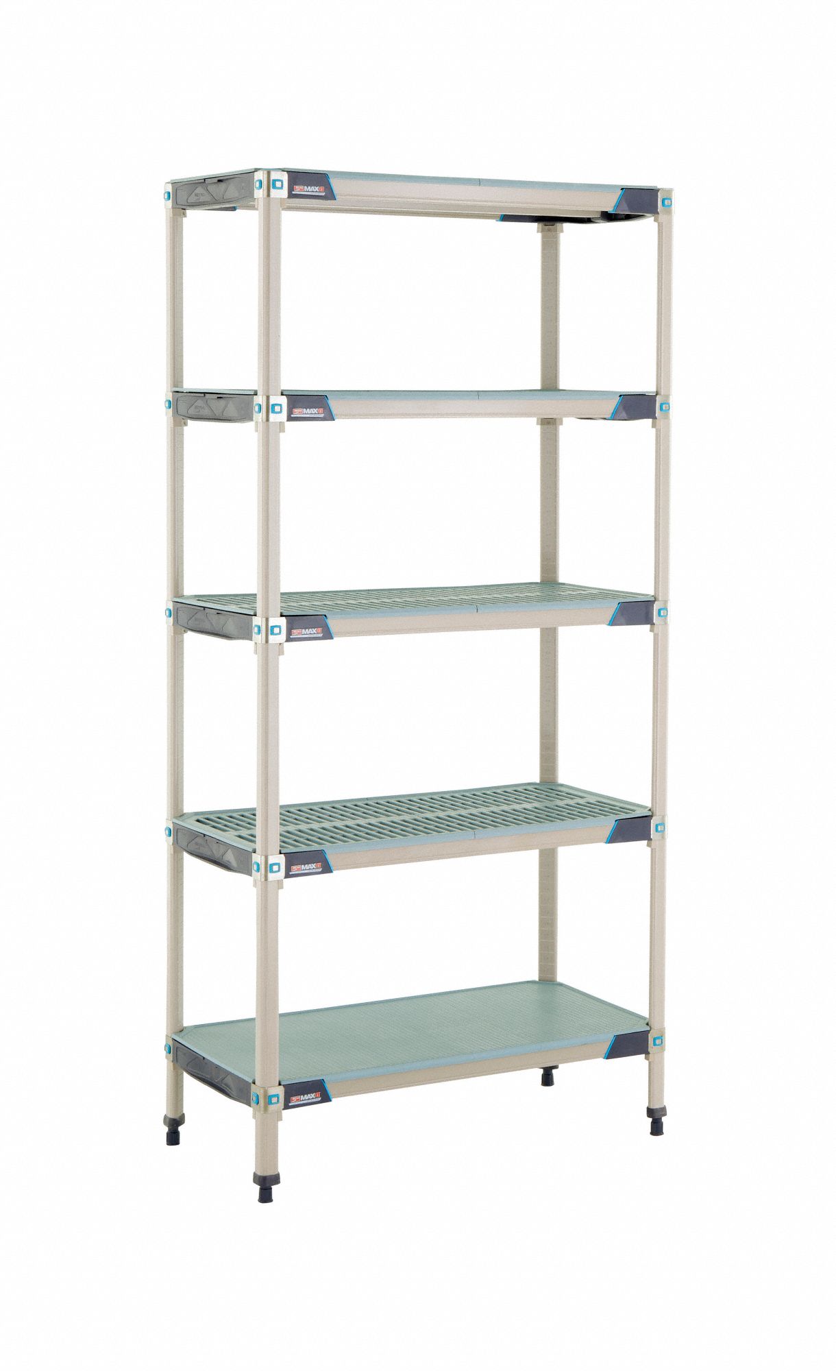Industrial Shelving Starter: 18 in x 36 in, 74 in Overall Ht, 5 Shelves, Antimicrobial