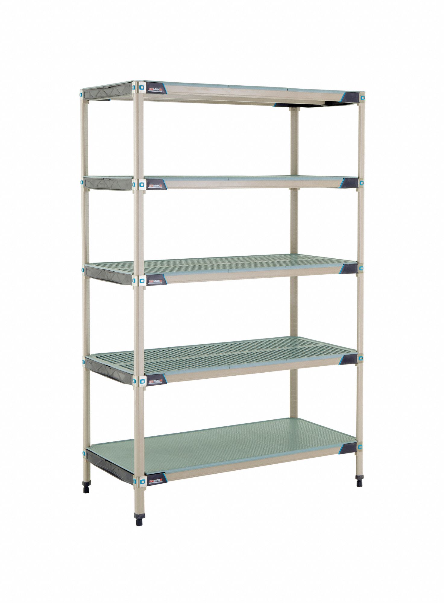 Industrial Shelving Starter: 24 in x 48 in, 74 in Overall Ht, 5 Shelves, Antimicrobial