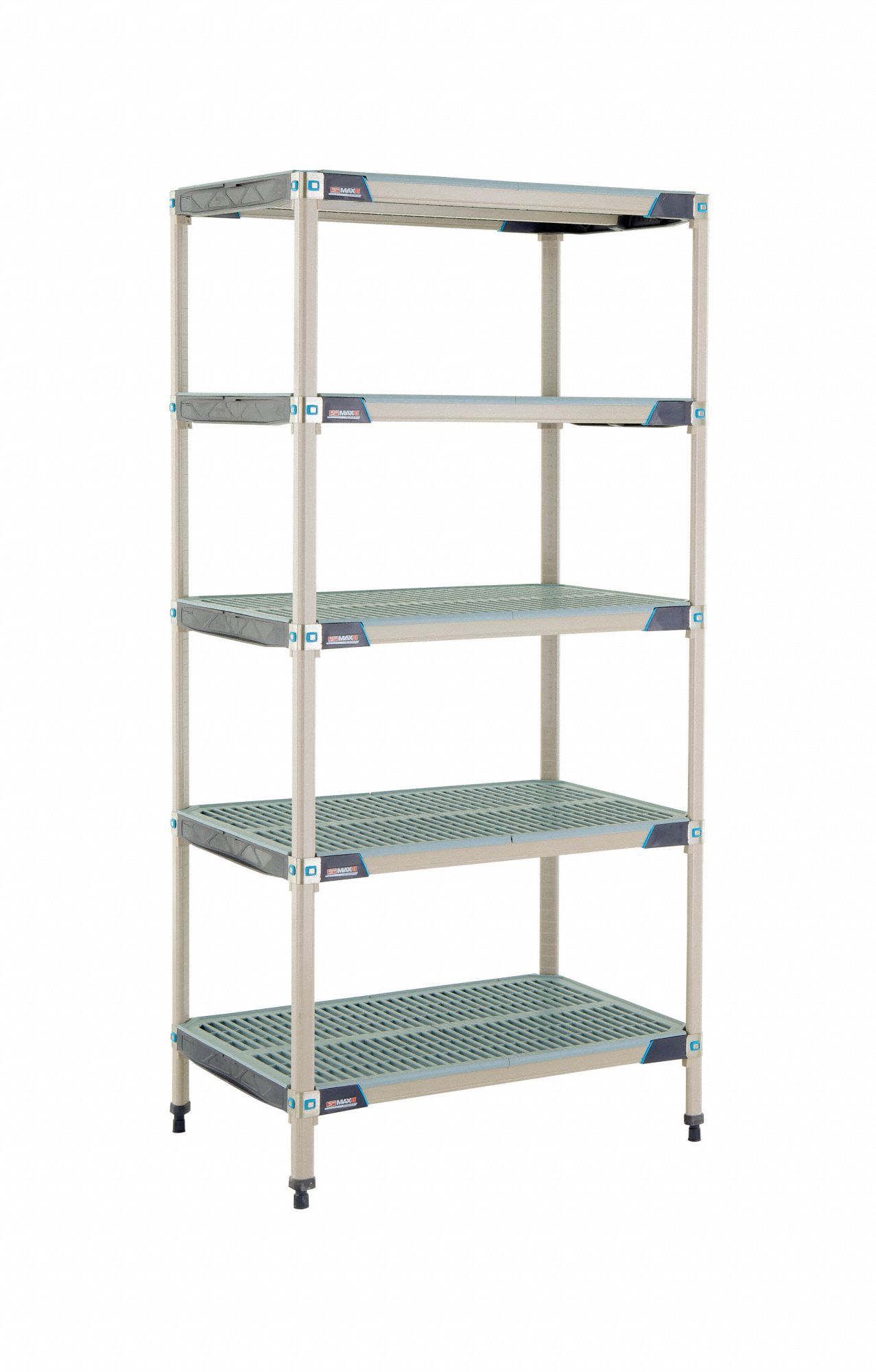 Plastic Industrial Shelving: 24 in x 36 in, 74 in Overall Ht, 5 Shelves, Antimicrobial