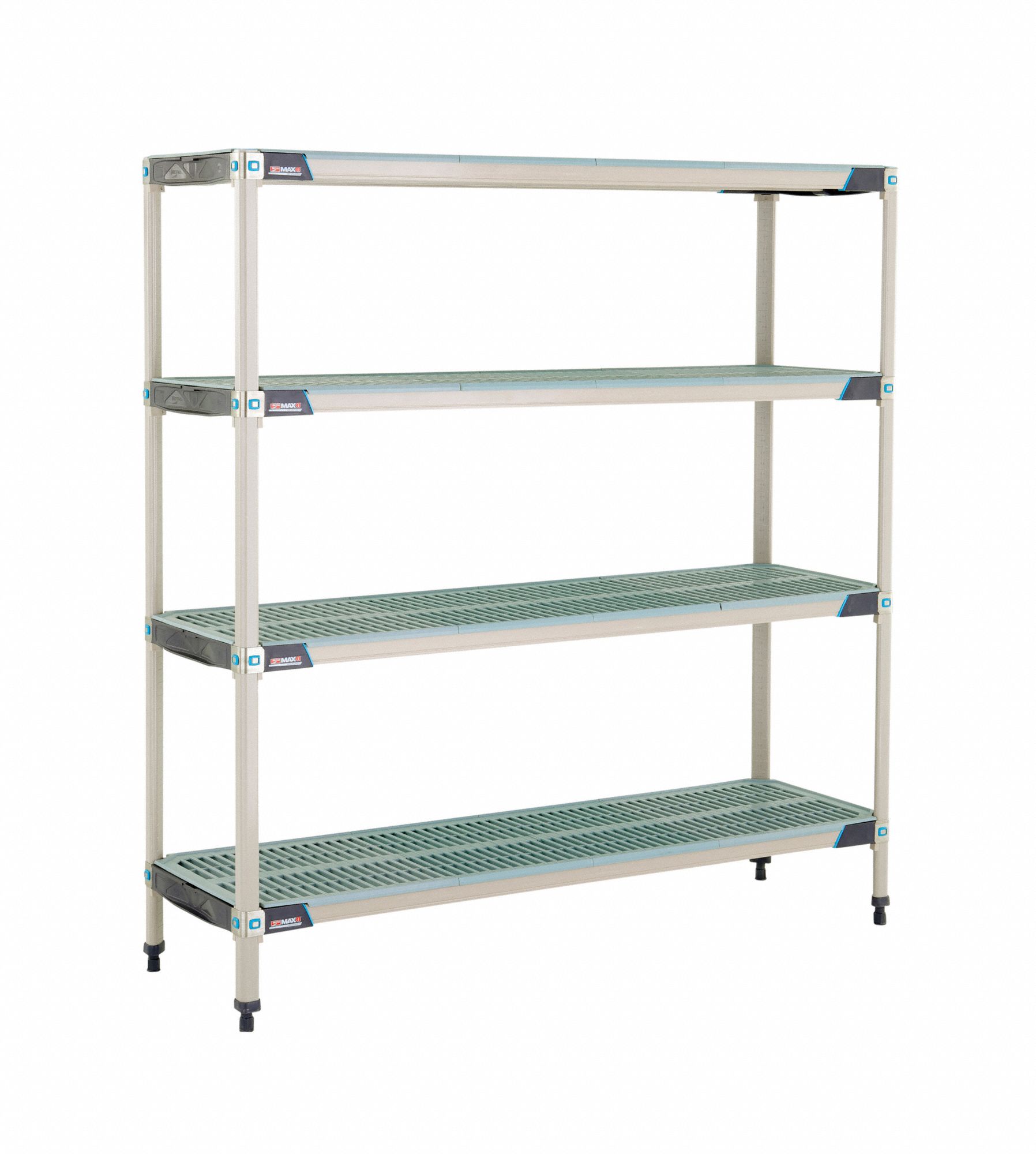 Plastic Industrial Shelving: 18 in x 60 in, 62 in Overall Ht, 4 Shelves, Antimicrobial