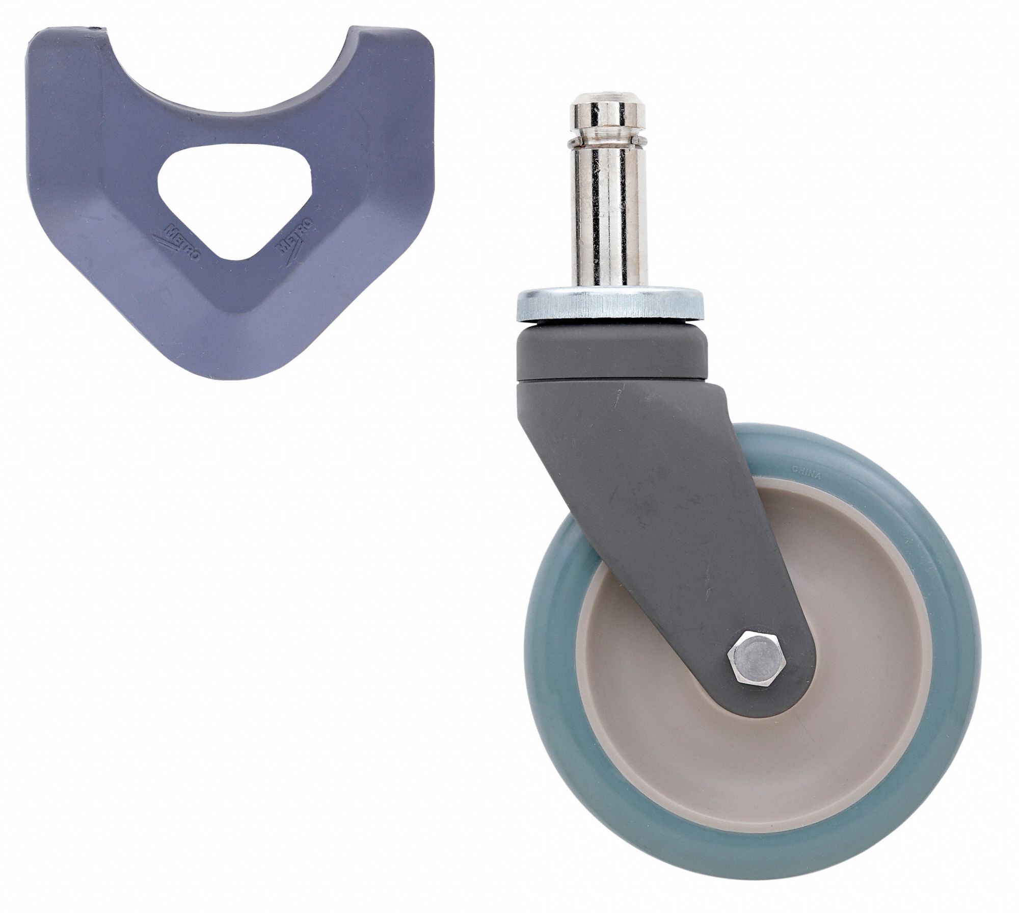 Swivel Stem Caster: 5 in Caster Wheel Dia, Swivel, Polyurethane, 6 3/8 in Caster Mounting Ht