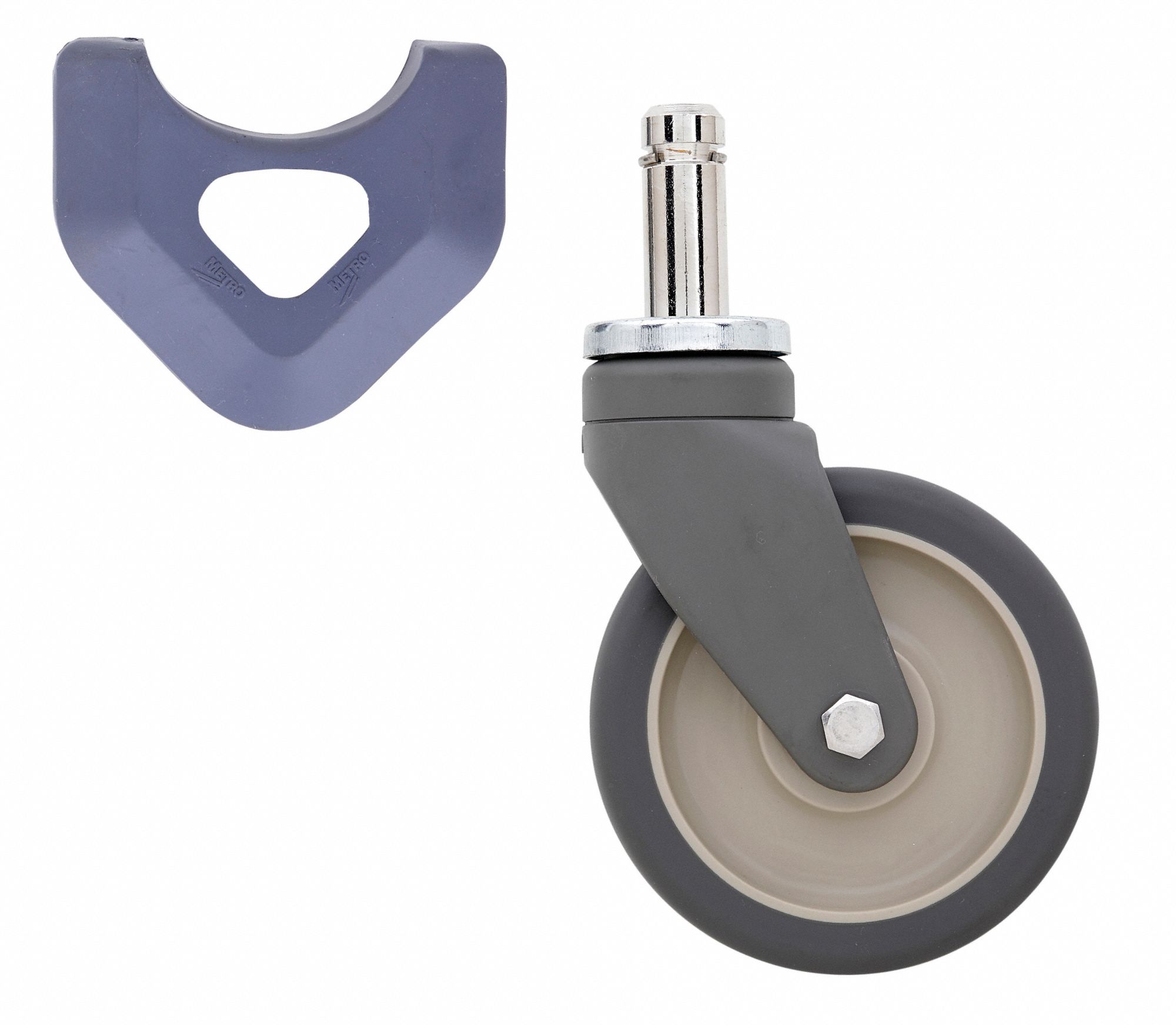 Swivel Stem Caster: 5 in Caster Wheel Dia, Swivel, Polyurethane, 6 3/8 in Caster Mounting Ht