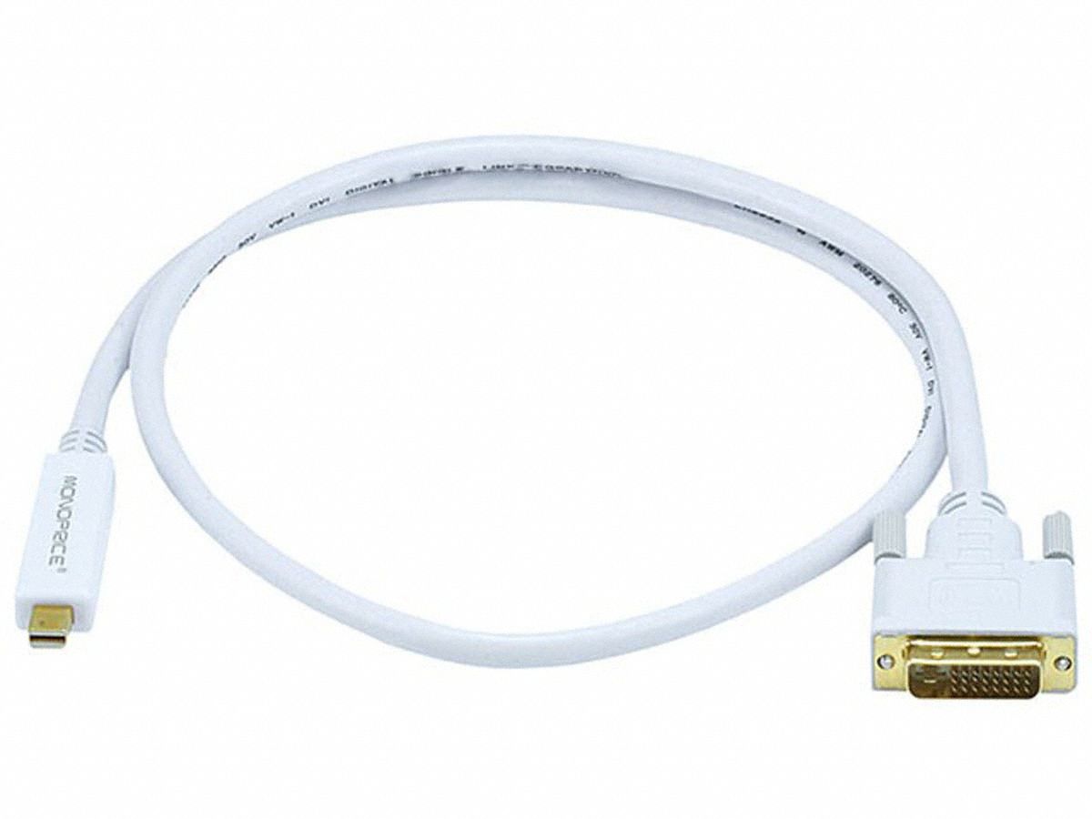 Computer Video Cable: Mini DisplayPort Male to DVI-D Male Connection, 3 ft Cable Lg, White