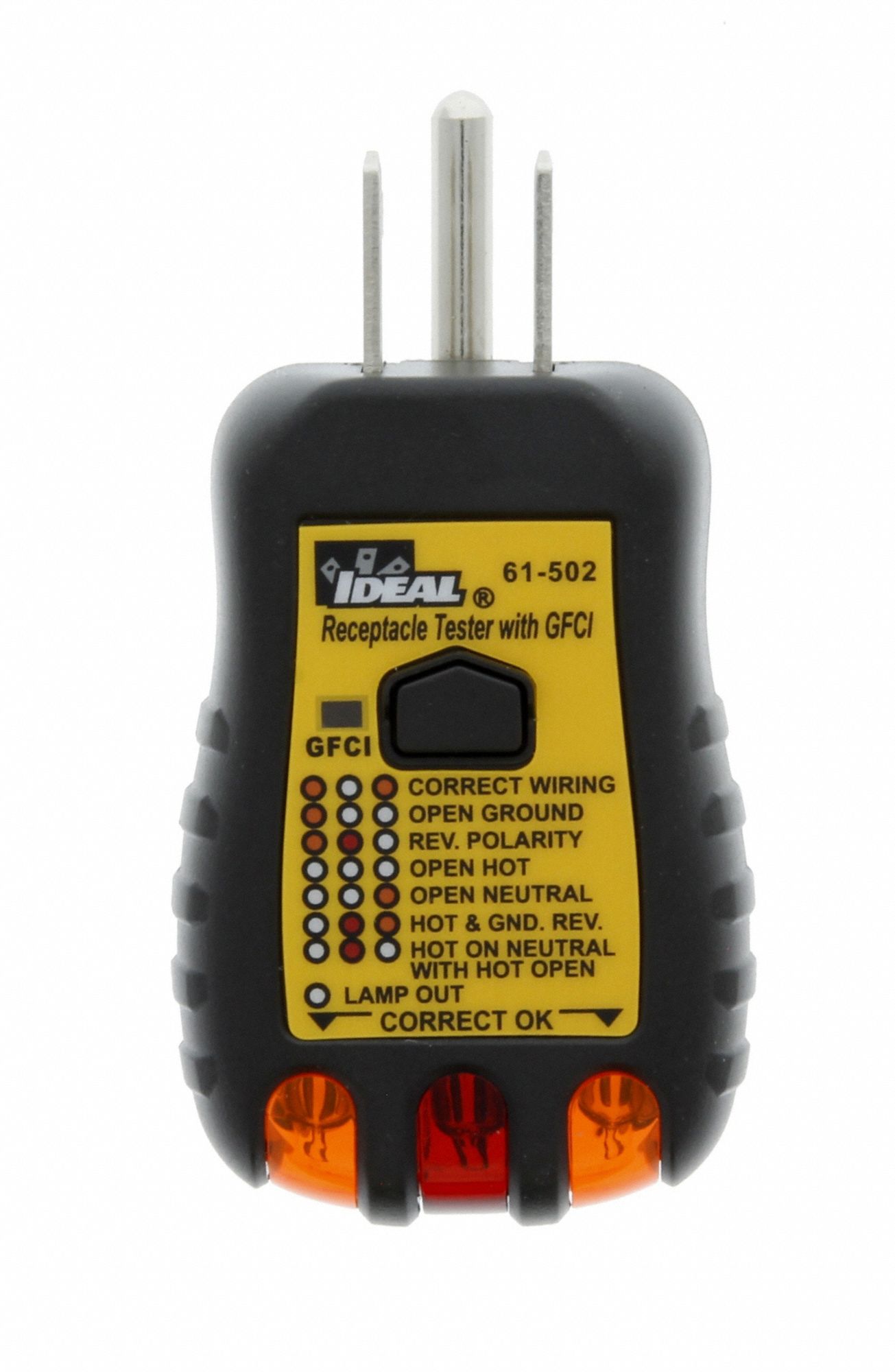 GFCI Tester: 120 V AC to 120 V AC, 5-20P, GFCI, CAT II 150V, Light, No Display