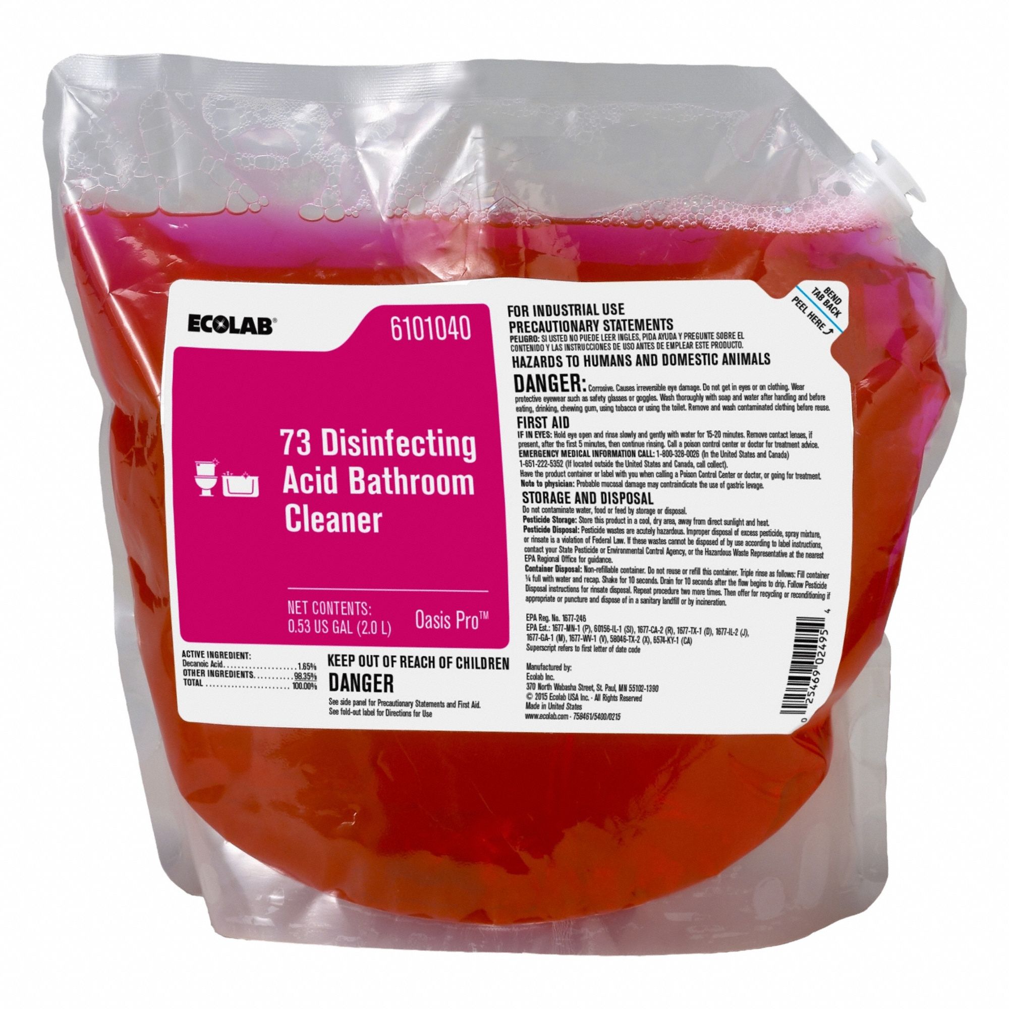 Disinfectant Bathroom Cleaner: Oasis® Pro, 73, 2 L, Pleasant, 2 PK