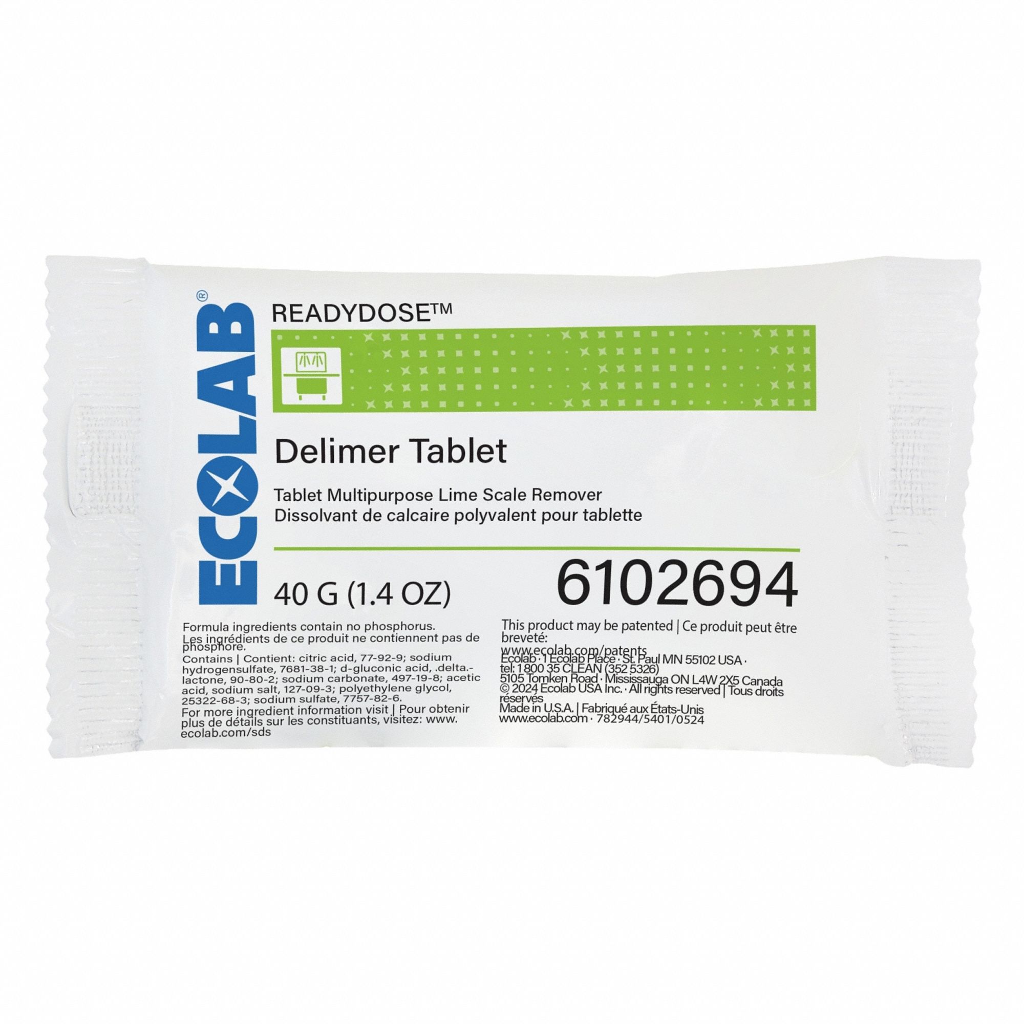 ECOLAB, Packet, 40 g Container Size, Scale and Lime Remover - 400FY3 ...