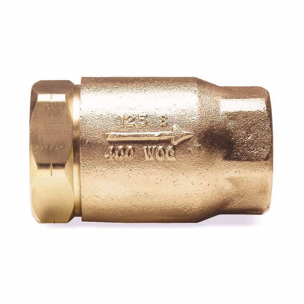 Check Valve: Ball, Inline Valve Body, Bronze, 1 1/2 in Pipe Size, Press x Press, 406°F, RPTFE