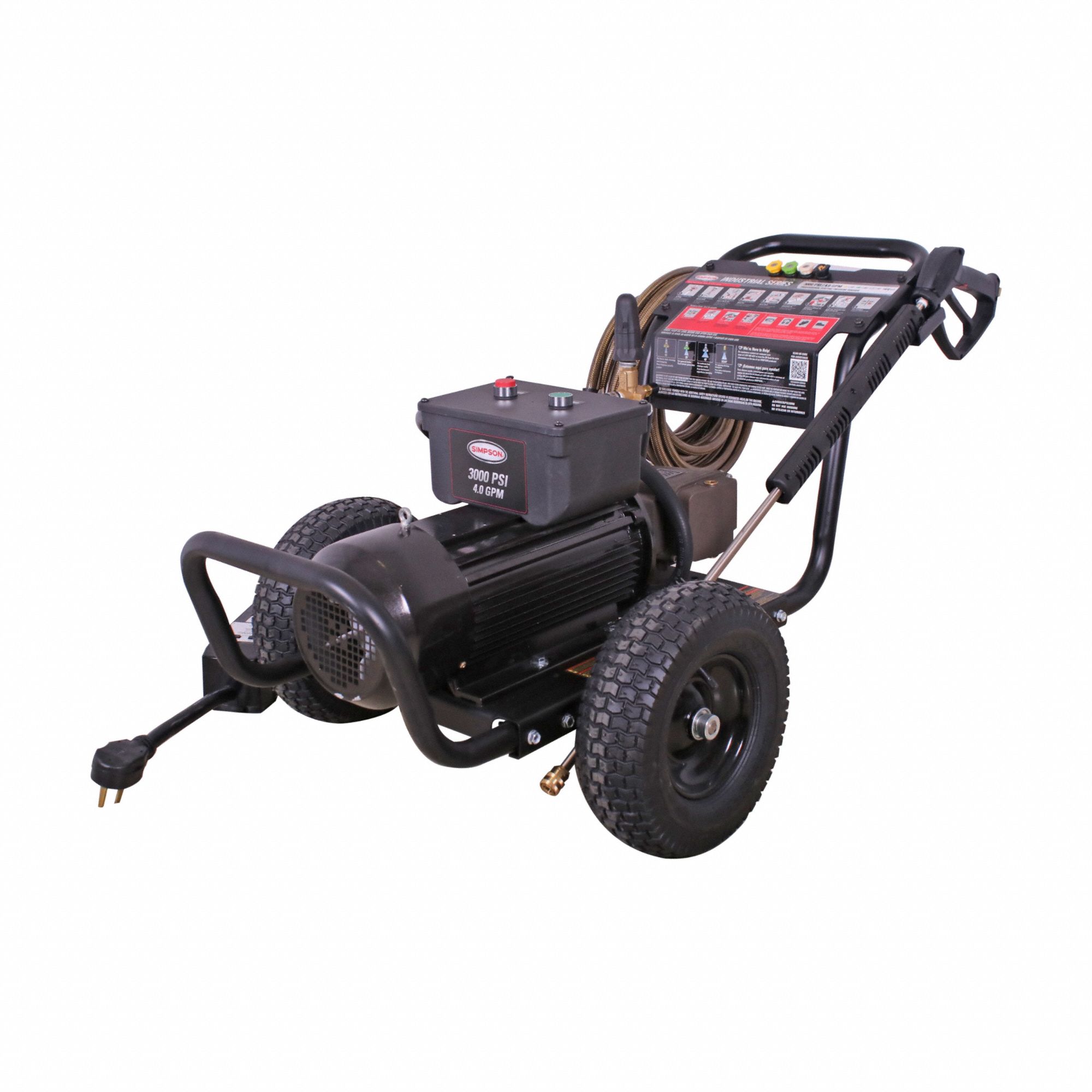 Electric Pressure Washer: Cart, 230 V – Single-Phase, 2, 000 psi, 3 gpm, 3 hp