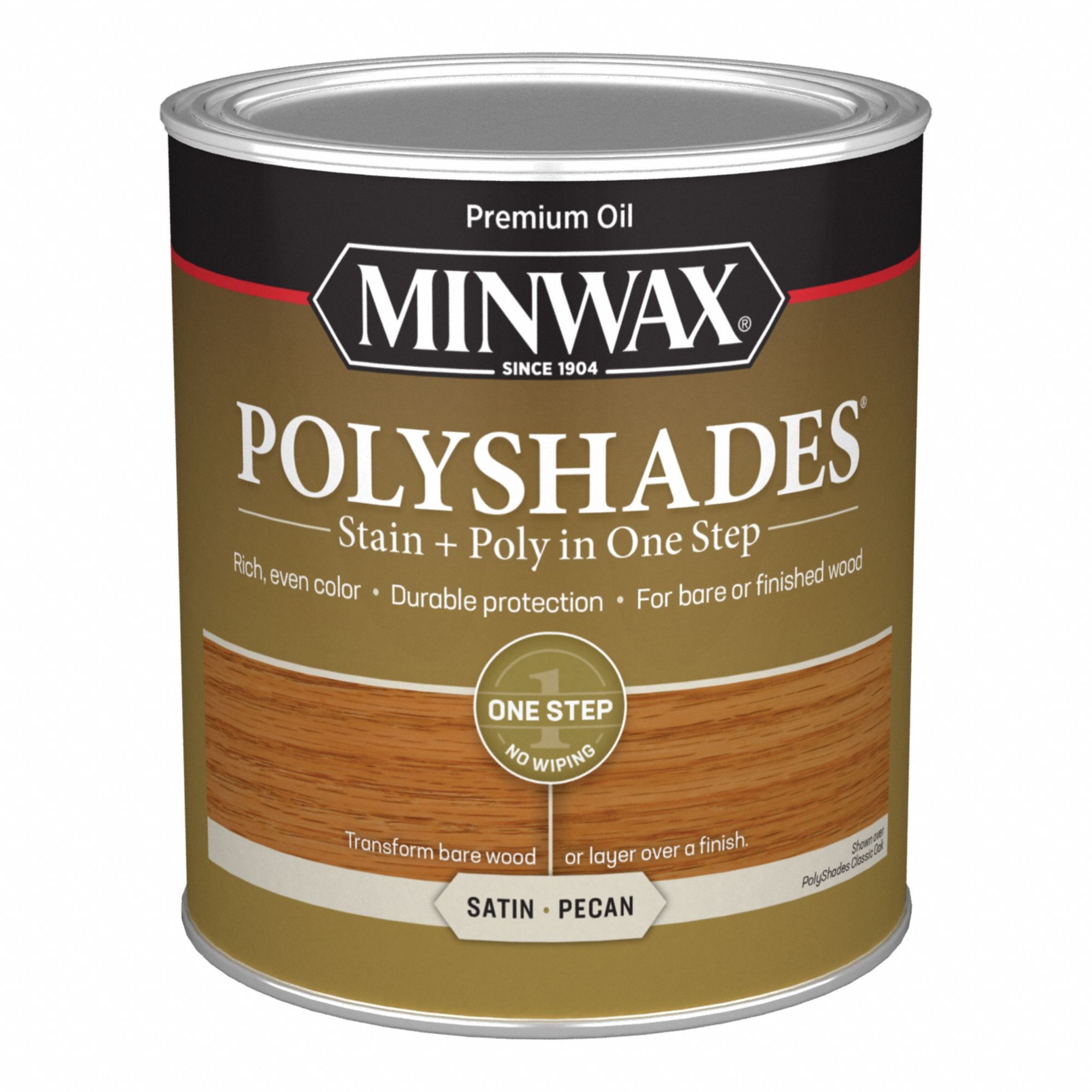 Wood Stain: Wood Stain and Sealer, Interior, Oil, 1 qt Container Size, Wood, Satin, Pecan