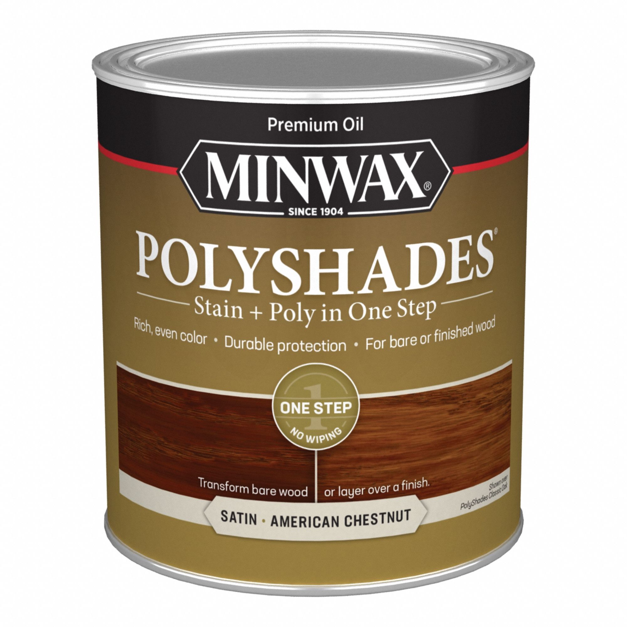 Wood Stain: Wood Stain and Sealer, Interior, Oil, 1 qt Container Size, Wood, Satin, Minwax