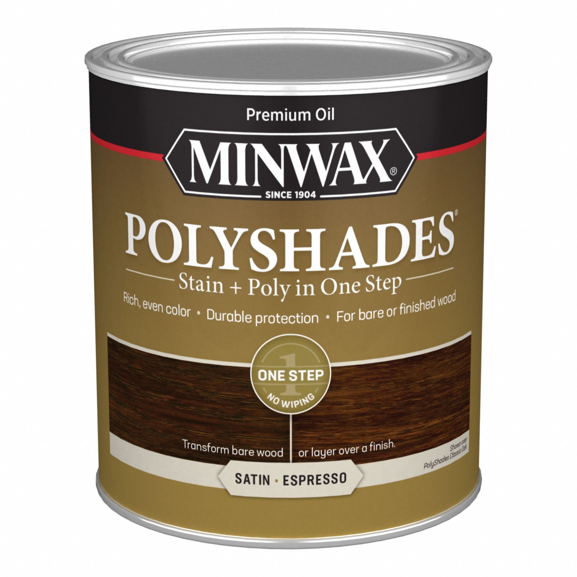 Wood Stain: Wood Stain and Sealer, Interior, Oil, 1 qt Container Size, Wood, Satin, Espresso