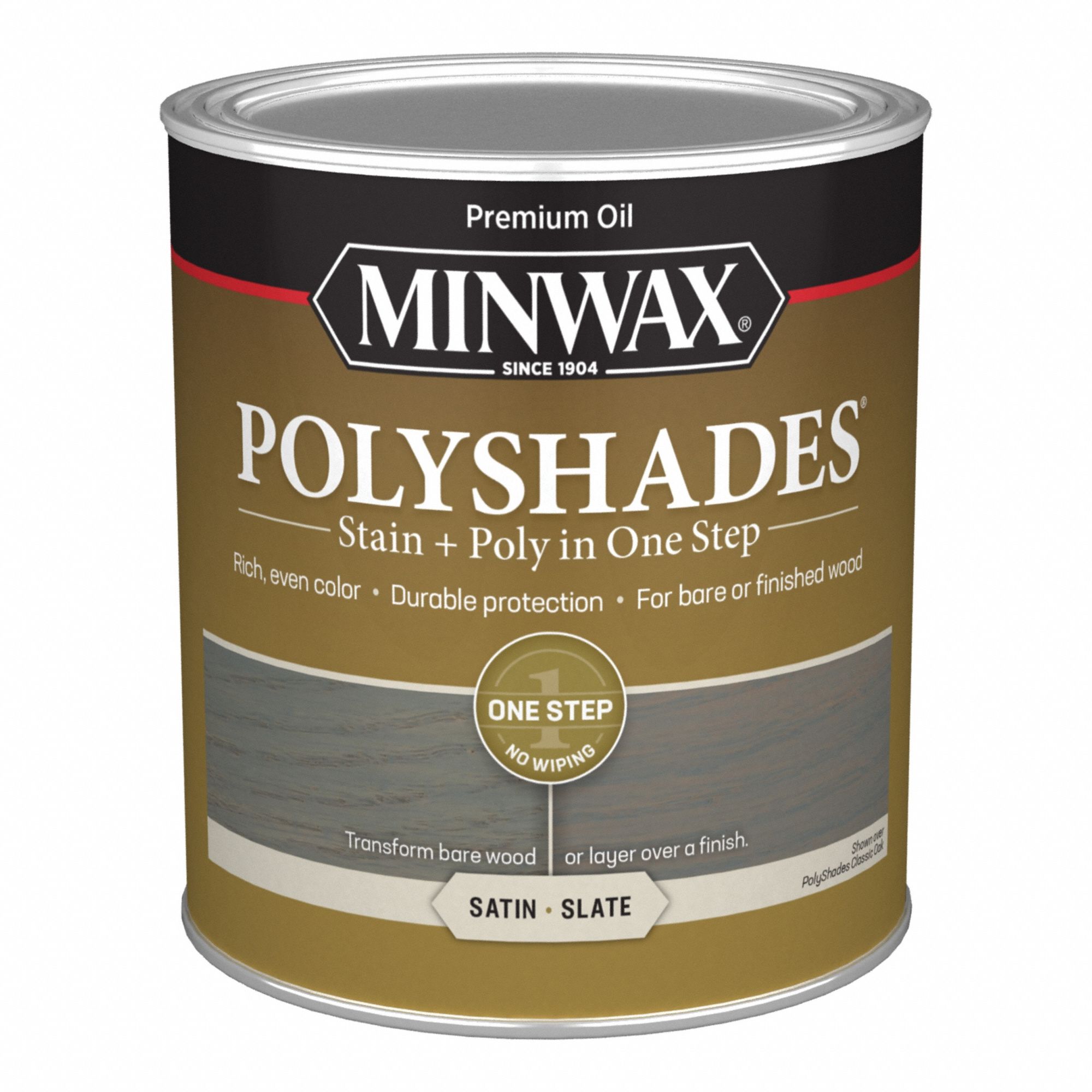 Wood Stain: Wood Stain and Sealer, Interior, Oil, 1 qt Container Size, Wood, Satin, Slate