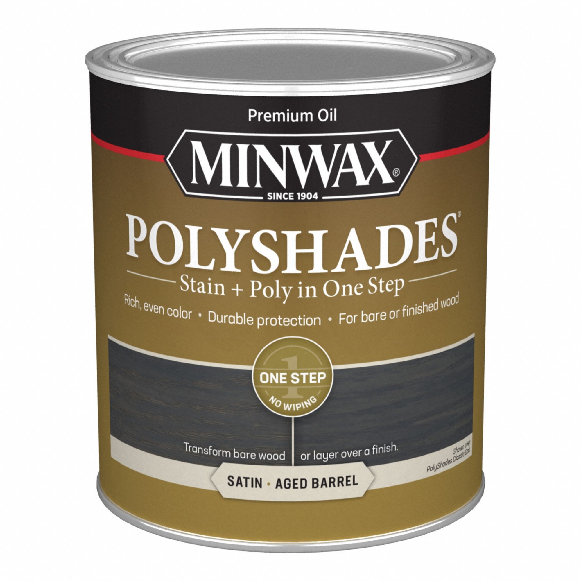 Wood Stain: Wood Stain and Sealer, Interior, Oil, 1 qt Container Size, Wood, Satin, 1 Step